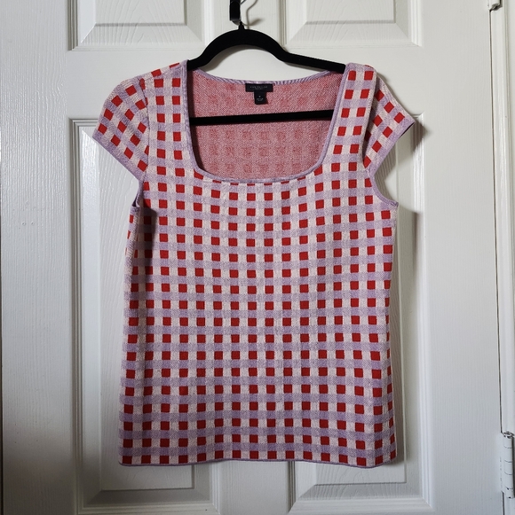 Ann Taylor Factory Red and White Grid Sweater N - Picture 2 of 8